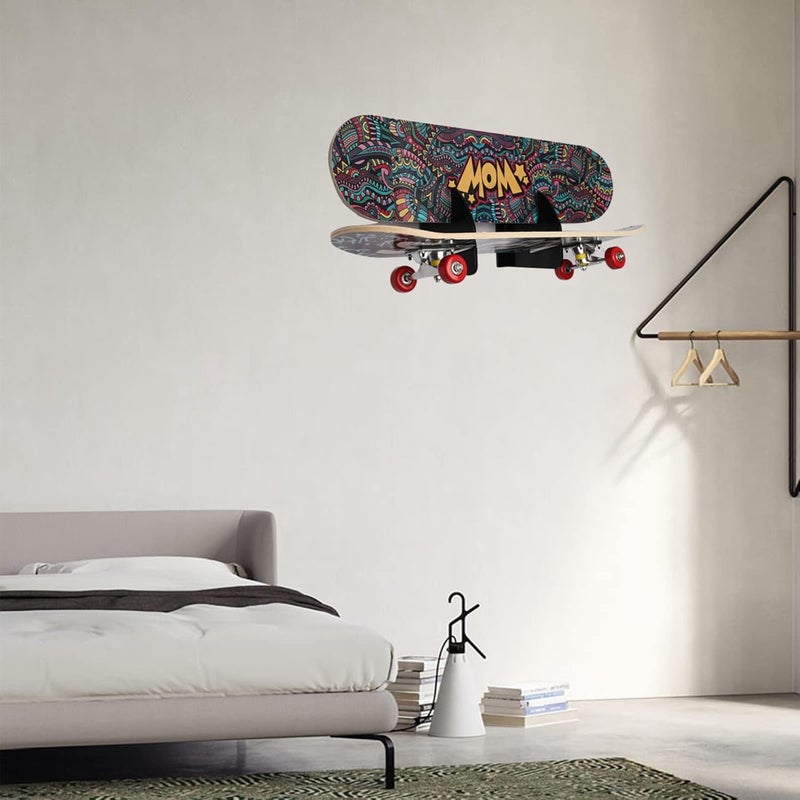 WLSANX Skateboard Rack Wall Mount Double Layer Skateboard Display Rack Wall Mount Skateboard Shelf Skateboard Storage Rack Skateboard Deck Display Rack Skateboard Holder Wall (Black 1 Pair) - Image 4